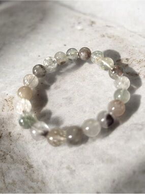 Garden Quartz or Phantom Quartz
 Natural Gemstone 10mm Beaded Stretch Bracelet